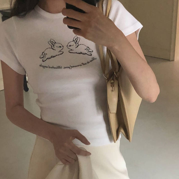 现 maybe-baby韩国订购正品春夏新款活泼可爱小兔子图案短袖t恤女