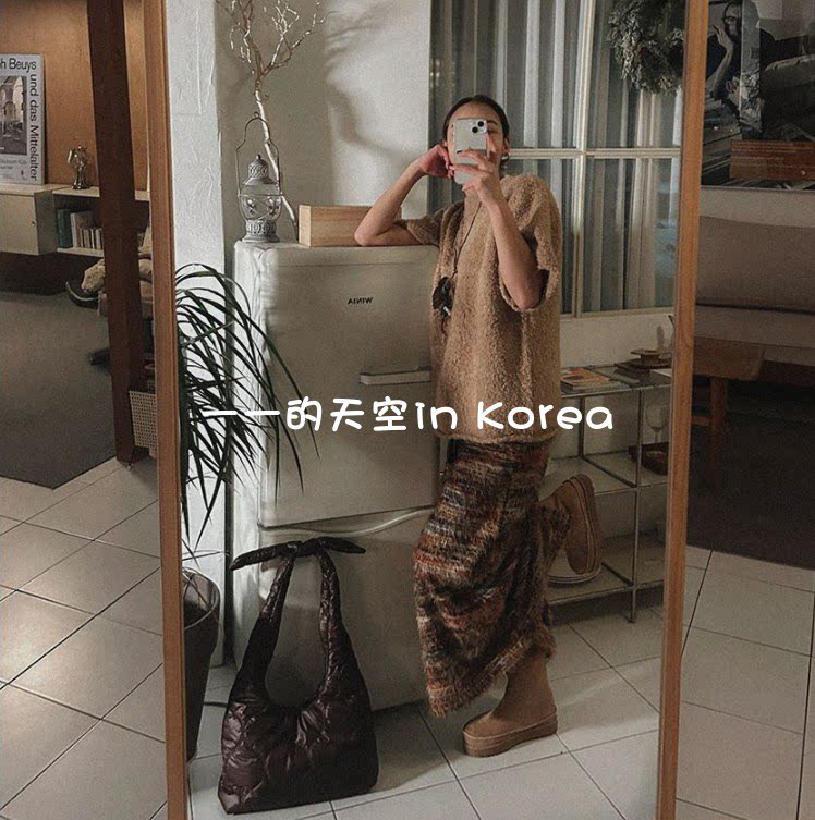 美拉德风半裙 韩国代购正品2025冬季新款毛茸茸温暖条纹半身长裙
