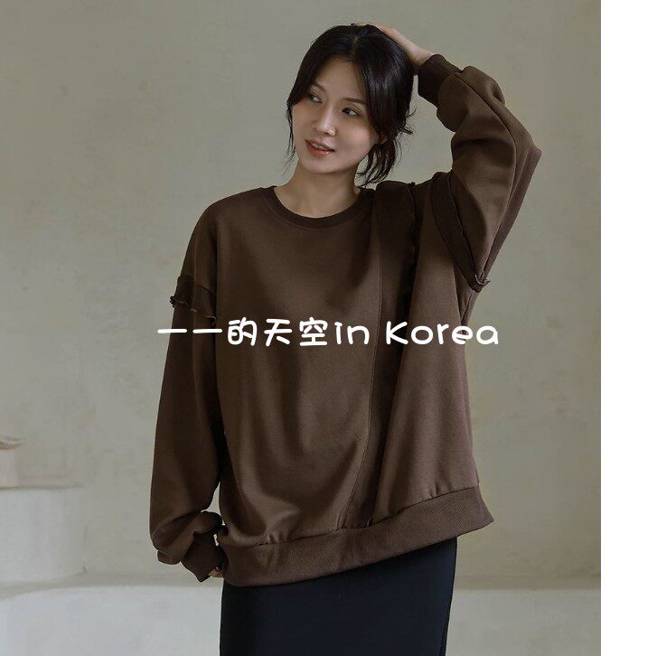 独特褶边设计上衣韩国代购正品2025秋季女装显瘦宽松大码长袖卫衣