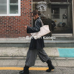 有调性休闲裤韩国代购正品2025秋冬新款系带松紧腰宽松显瘦条纹裤