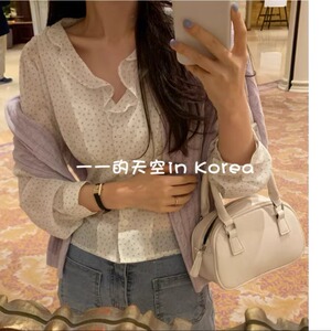 初恋风雪纺衫 韩国代购正品2025年春夏新款荷叶边v领小碎花衬衫女