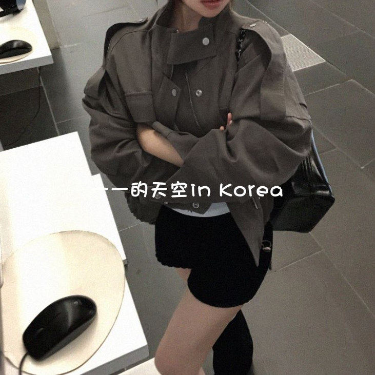 韩国代购夹克2025秋季新款经典帅气宽松百搭抽绳设计工装风短外套