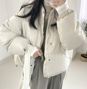 新款 韩国代购 棉服女2023冬季 学院风简单百搭宽松保暖纯色棉衣外套