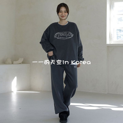 韩国代购套装2025冬季新款刺绣字母加绒宽松长袖卫衣加束脚长裤女