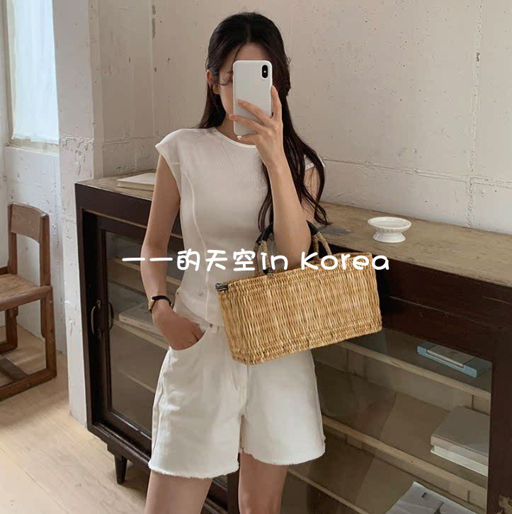 韩国代购短裤正品2026夏季新款干净气质百搭女士毛边白色棉质热裤