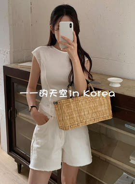 韩国代购短裤正品2026夏季新款干净气质百搭女士毛边白色棉质热裤