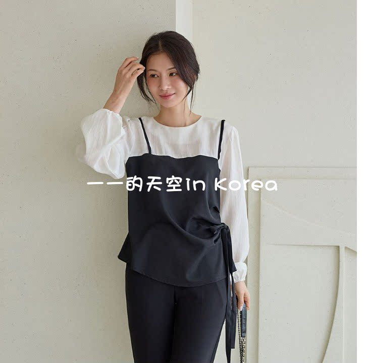 假两件上衣女韩国代购正品2026春装新款可爱温柔宽松泡泡长袖衬衫