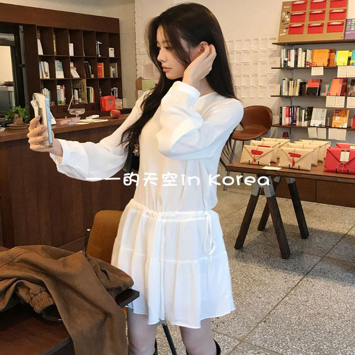 千金风连衣裙 韩国代购东大门2025秋季新款短款长袖抽绳收腰裙子