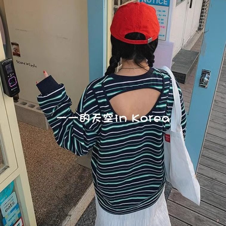 小心机条纹上衣 韩国代购正品2025春装慵懒风宽松减龄显瘦长袖t恤