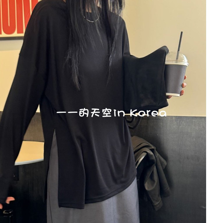简约街头纯色tee韩国东大门代购正品2025秋冬新款宽松显瘦长袖t恤