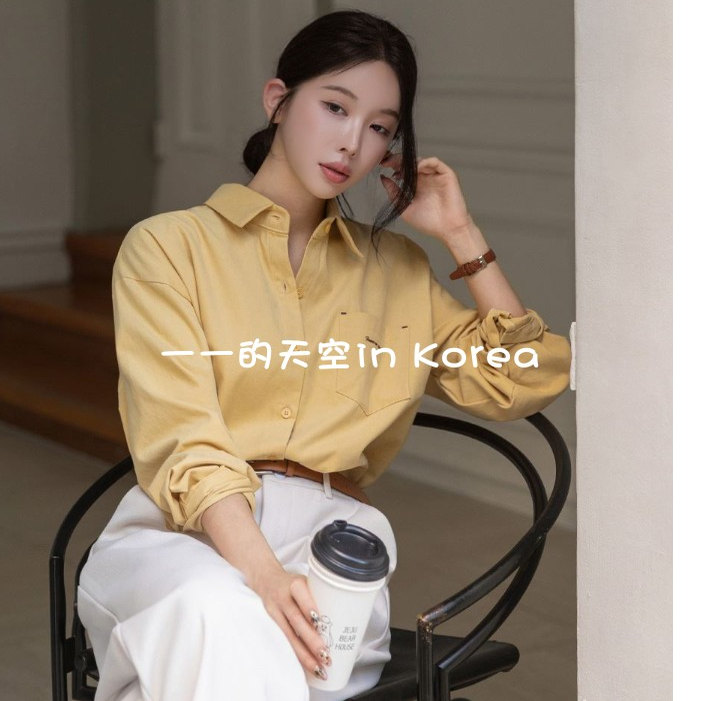 韩国代购衬衣2025秋冬女装新款百搭口袋字母刺绣纯棉宽松长袖衬衫