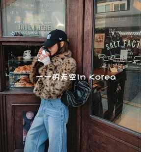 豹纹毛毛外套韩国代购2025冬季女装经典时髦保暖短款人造皮草外套