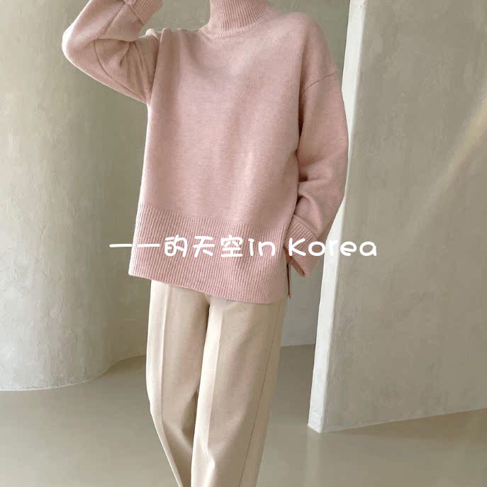 极简风针织衫 韩国代购2025秋冬女装新款含羊绒羊毛宽松高领毛衣