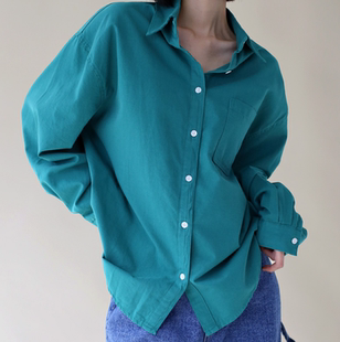 简约有调性衬衣 韩国代购正品2024秋季女装全棉纯色宽松长袖衬衫