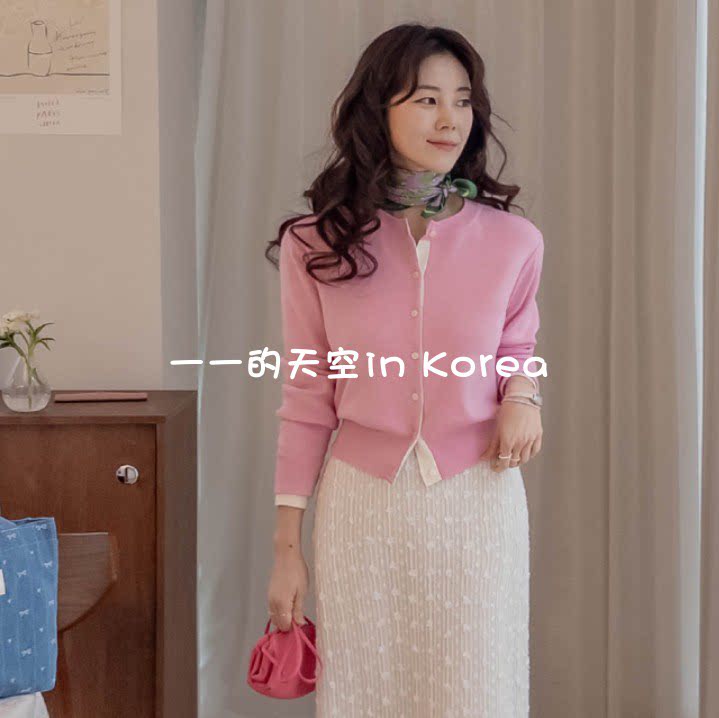 韩国代购2025春装新款 甜美温柔淑女微妙浪漫配色系扣针织开襟衫