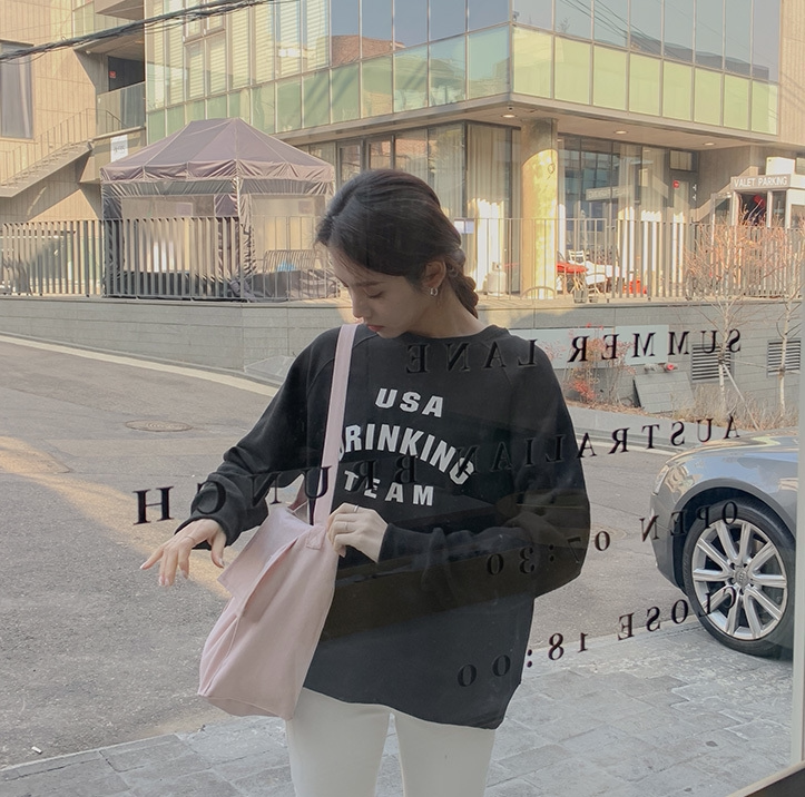 清仓现 CRKO韩国订购春秋女装经典学院风百搭宽松字母套头卫衣