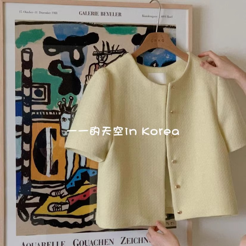 千金风短外套CRKO韩国代购正品2025春夏新款高级感粗花呢短袖上衣