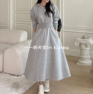 连帽卫衣裙韩国代购2025秋冬装新款半拉链套头长袖加绒连衣裙