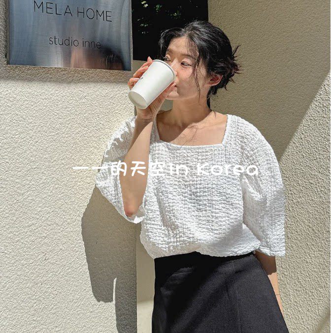 褶皱泡泡感上衣 韩国代购正品2026夏季新款温柔可爱宽松短袖t恤