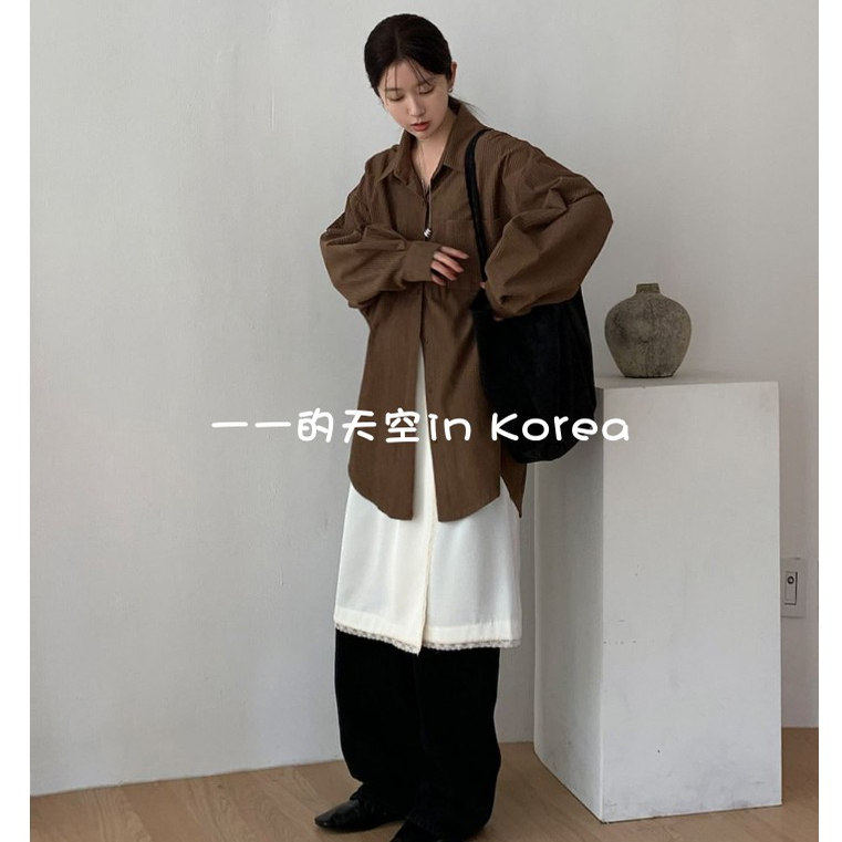 灯芯绒衬衣女韩国代购2025秋冬女装新款oversize大码宽松长袖衬衫