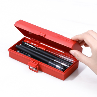 日本进口YAMADA手提式笔具收纳盒带盖塑料长方形桌面文具整理盒子