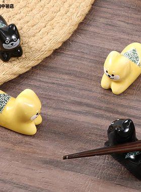 日本进口TANAKA可爱柴犬造型筷子架日式家用餐桌筷托创意陶瓷筷枕