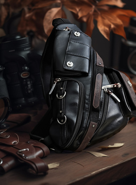 日系原创牛皮复古包机车摩托车休闲斜挎胸包防水时尚包单肩斜背包