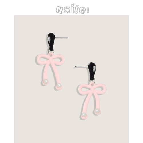 USITE粉色蝴蝶结耳钉关晓彤同款