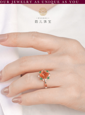 FIICCI菲伊奇 天然糖塔切割芬达石9K18K金玫瑰金镶嵌戒指甜橙色