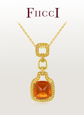 天然糖塔切割芬达石18K金项链