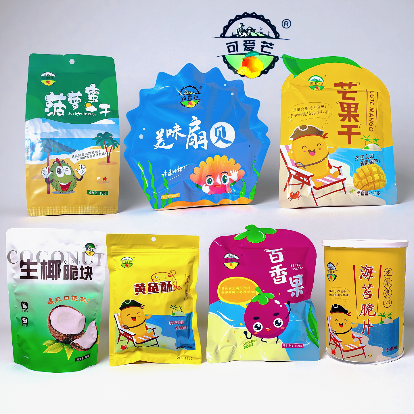 海南旅游手信可爱芒黄鱼酥芒果干菠萝蜜扇贝百香果生椰脆块海苔脆