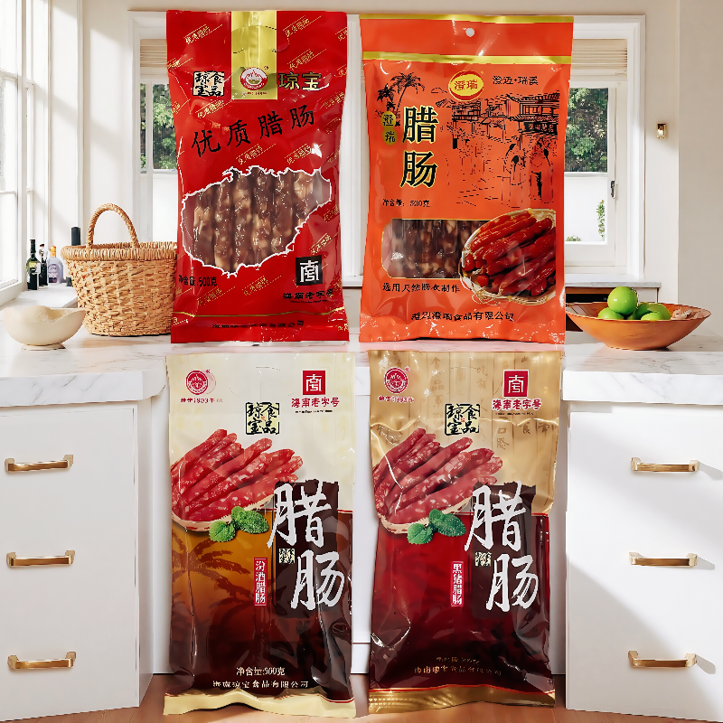 海南特产琼宝汾酒腊肠黑猪 优质传统腊肠 澄瑞腊肠 广式袋装