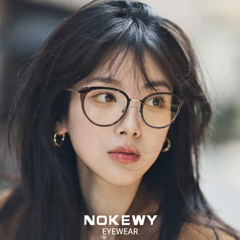 猫眼茶框防蓝光眼镜女款近视可配度数素颜高级感方圆大脸显瘦眼睛