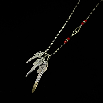 思涵银工坊Larry Smith925纯银做旧风切羽毛日潮男女同款小众项链