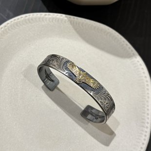 思涵银工坊菊地健手镯KEN KIKUCHI小鹰925纯银唐草纹平打男款手镯