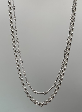 思涵银工坊余文乐同款925纯银双链二合一百搭男女双层叠戴项链