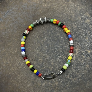 思涵银工坊原创小众纳瓦霍风格925纯银飞碟珠古董琉璃珠情侣手链