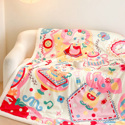 富山商店四季沙发毯仿羊羔绒可爱