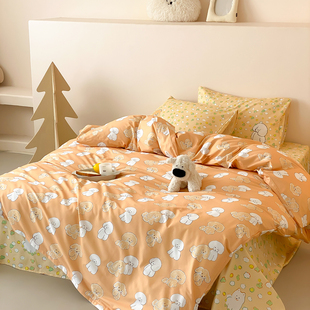 黄色碎花温柔 寺冈奈津美 草地小狗100%棉床上四件套 富山商店