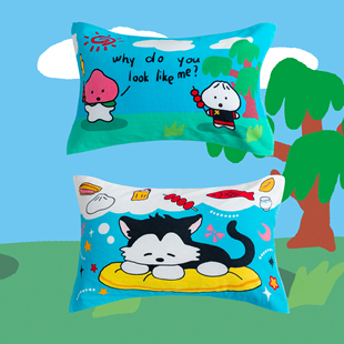 富山商店x奥莉蛙中华料理包子猫咪卡通纯棉纱布枕巾儿童浴巾全棉