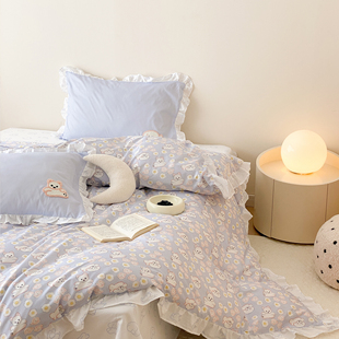 富山商店 寺冈奈津美紫色心之犬系列碎花清新可爱全棉四件套