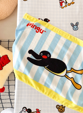 富山商店 x Pingu 正版 蓝色条纹搞怪男孩款100%棉纱布枕巾毛巾