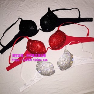 女歌手钢管舞走秀演出水闪钻手工烫钻演出舞台深u型文胸胸罩内衣