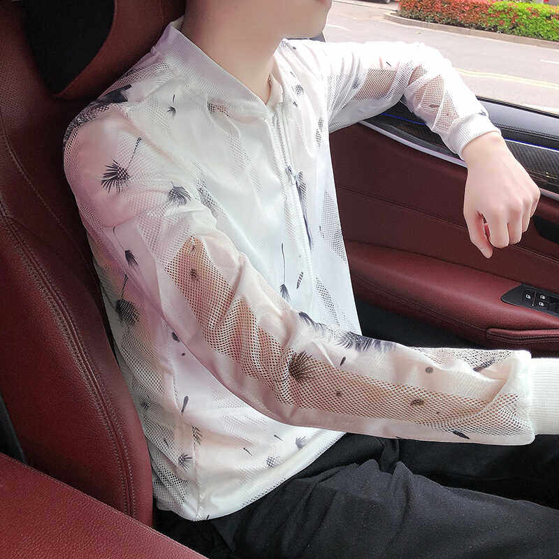 夏季防晒衣服男韩版帅气棒球服夹克网格镂空透气上衣潮流薄款外套