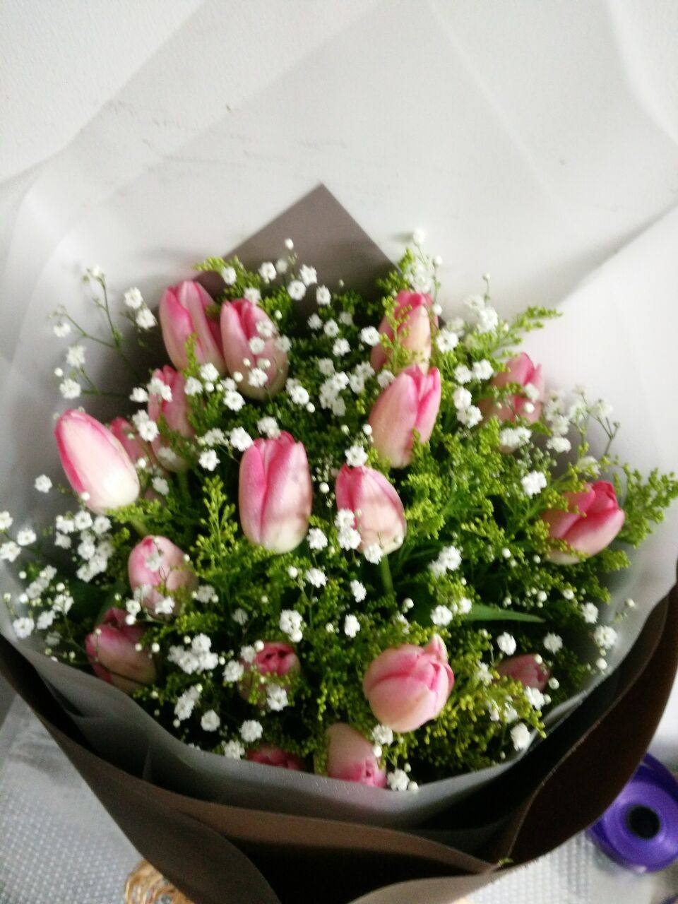 粉色郁金香19朵花束实图实拍精美至极上海花店同城包邮送花优惠中