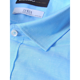 纳巴罗正品桑蚕丝棉亚麻长袖衬衫男装透气进口面料麻料衬衣