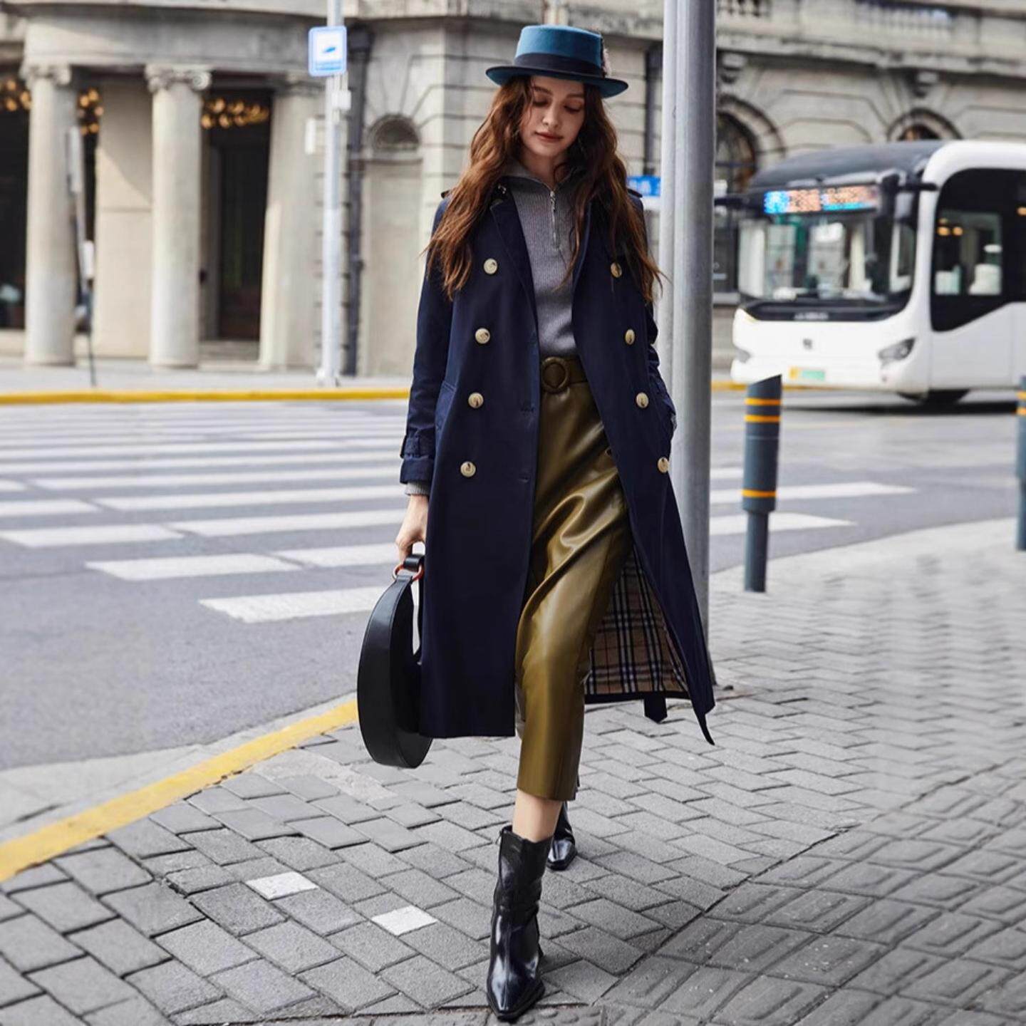 普洛克正品 春秋冬新款肯辛顿变色龙系列加中长款卡其色风衣女装