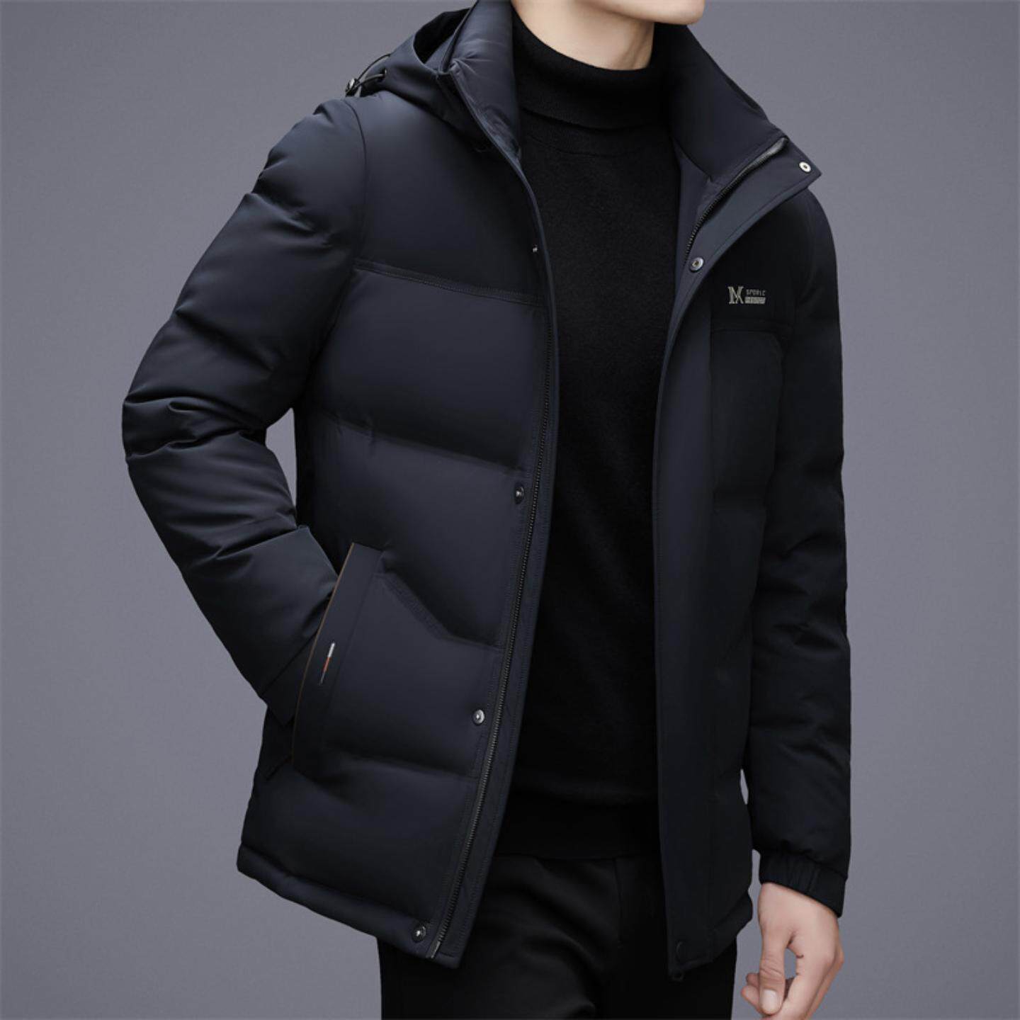 普洛克正品 羽绒服冬轻薄短款中年男休闲翻领夹克加厚保暖外套潮