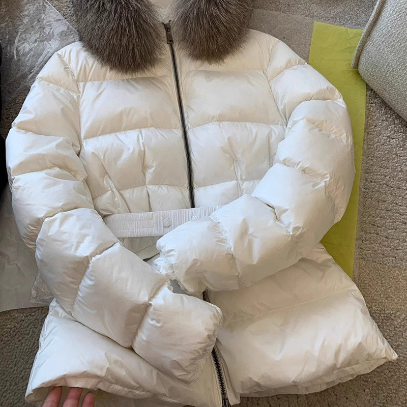 普洛克正品 狐狸毛领90白鹅绒羽绒服收腰显瘦女秋冬连帽短款外套