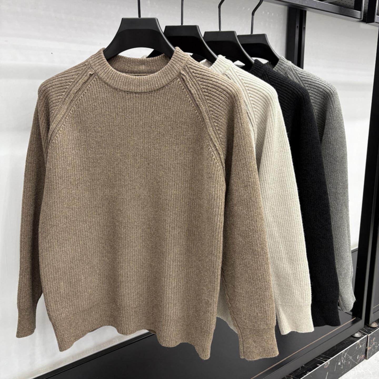 普洛克正品 流插肩袖圆领毛衣复古粗针针织衫色百搭休闲打底衫